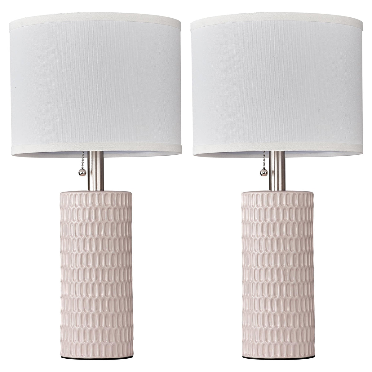 Modern Ceramic Table Lamps Set of 2, Lamps for Nightstands, Pink