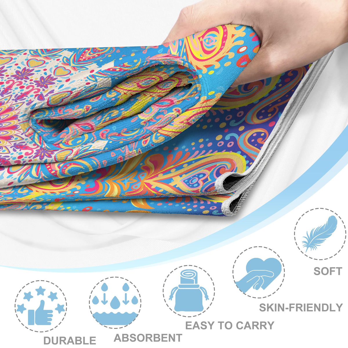 Yoga Towel,Absorbent Yoga Mat Towel for Hot Yoga Non Slip,Stylish Prints,Ideal for Workouts,Hot Yoga,Bikram,Pilates Equipment,72 x 27 in,Rainbow