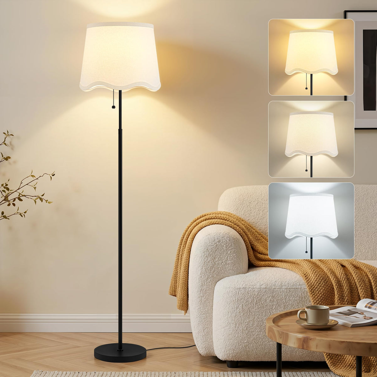Floor Lamps for Living Room & Bedroom, 60" Modern Tall Standing Lamp, 3CCT