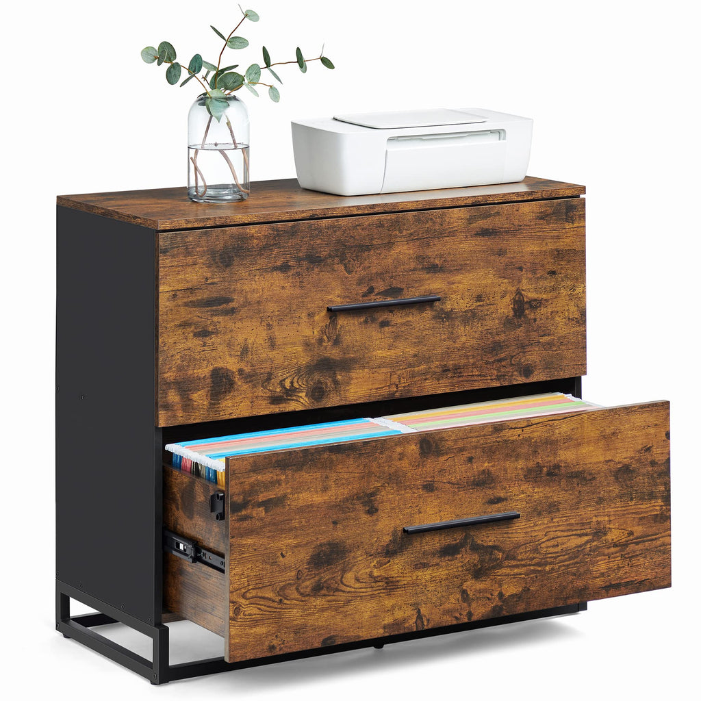 File Cabinet, Home Office Printer Stand, 2-Drawer Filing Cabinet, with Anti-tip Interlocking Mechanism, for A4, Letter-Size, Legal-Size Hanging Files, Rustic Brown and Ink Black