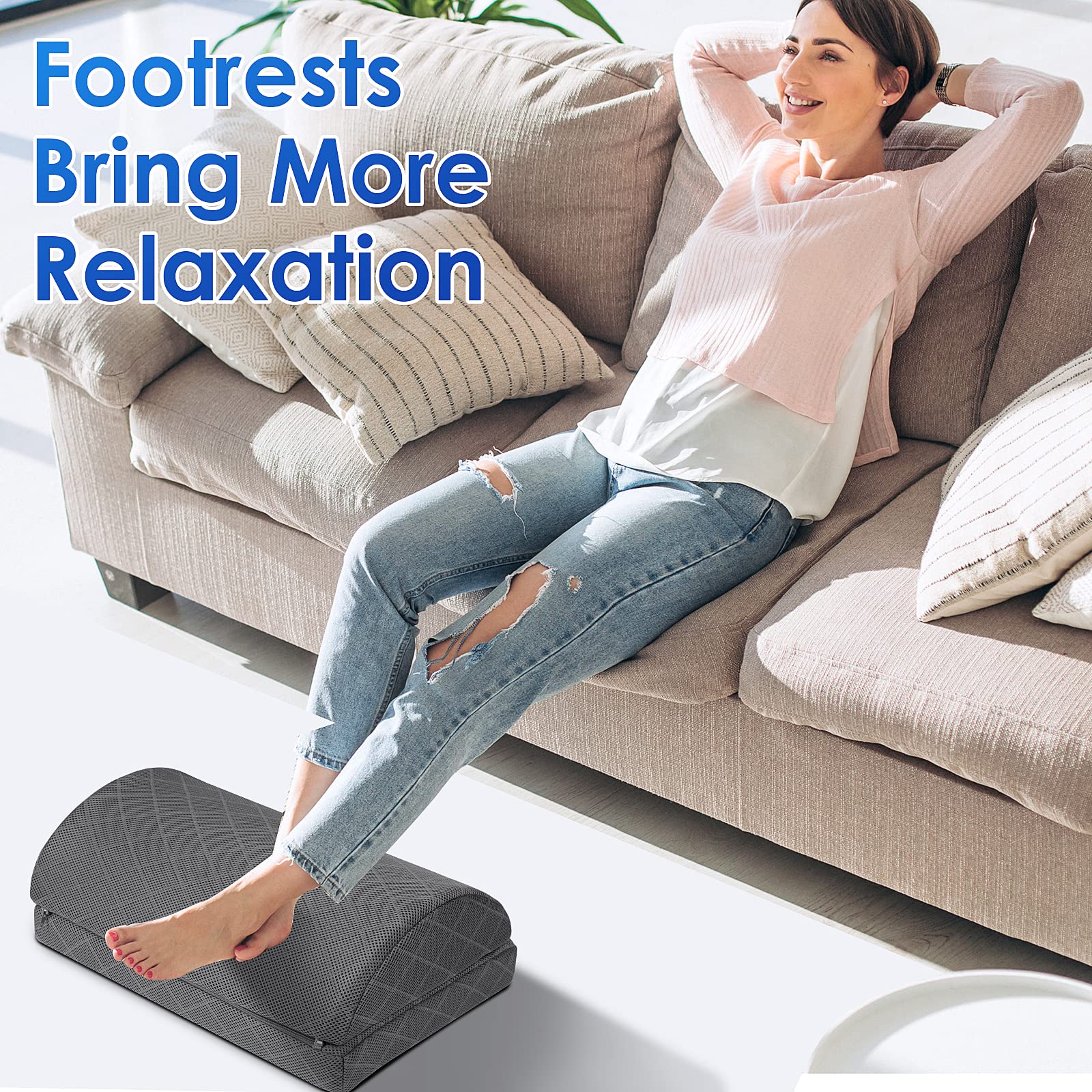 Foot Rest,Desk & Gaming Accessories,Foot Rest for Under Desk at Work,Comfortable Footrest with 2 Adjustable Heights & Removable Cover, Office Desk Accessories（Gray-20 in）