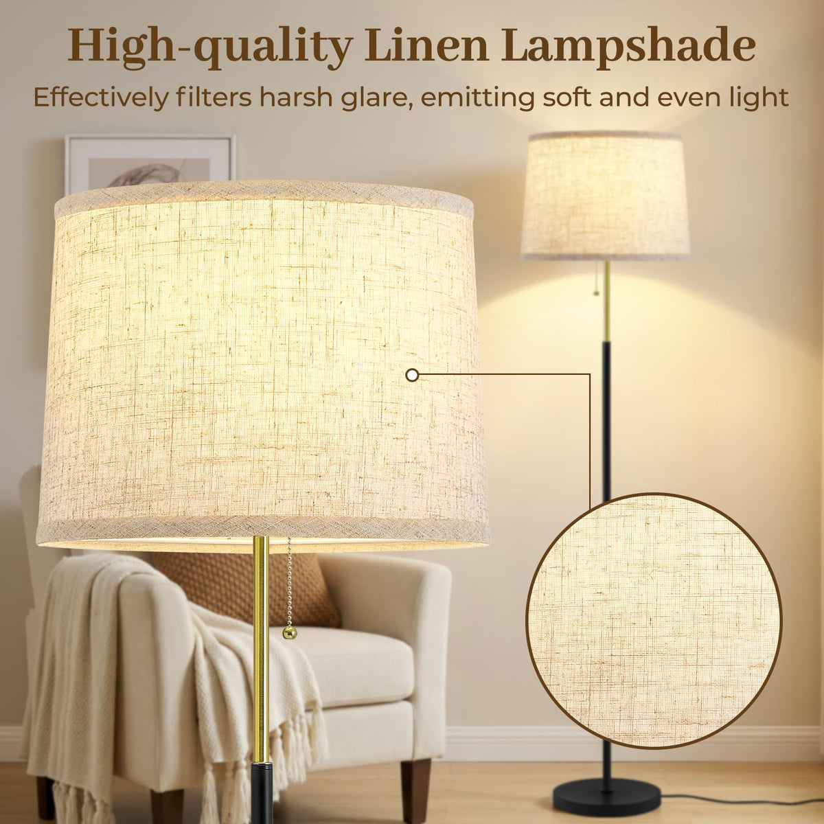 Floor Lamps for Living Room & Bedroom, 60" Modern Tall Standing Lamp, 3CCT