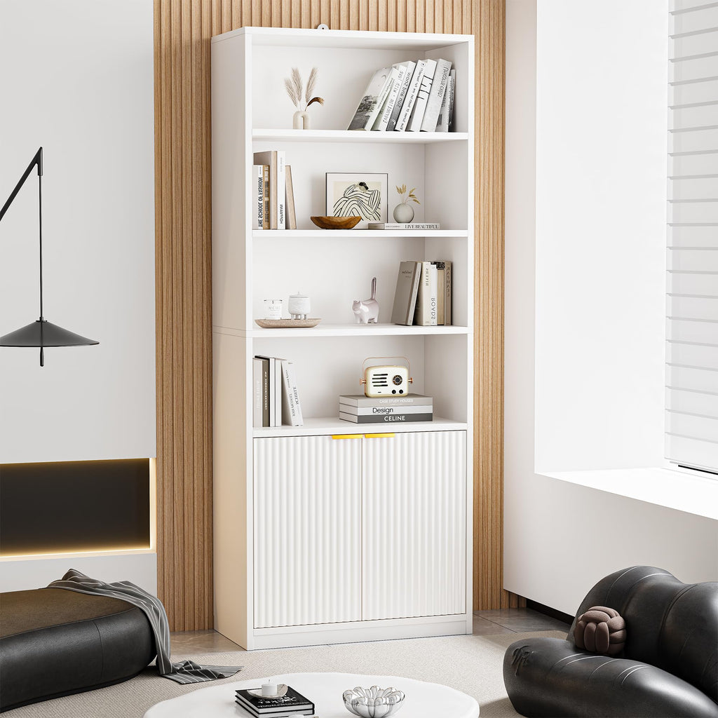 69" Tall Book Shelve Bookcases with Doors, Floor Standing 6 Shelf Display Shelves, Bookshelf with Storage Shelf, Home Decor Furniture for Living Room Home Office