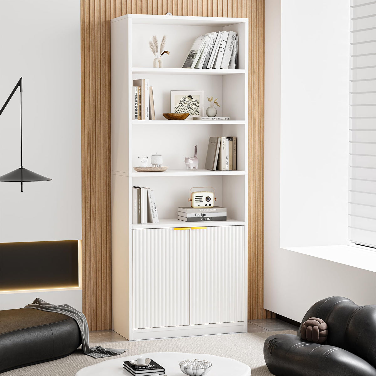 69" Tall Book Shelve Bookcases with Doors, Floor Standing 6 Shelf Display Shelves, Bookshelf with Storage Shelf, Home Decor Furniture for Living Room Home Office