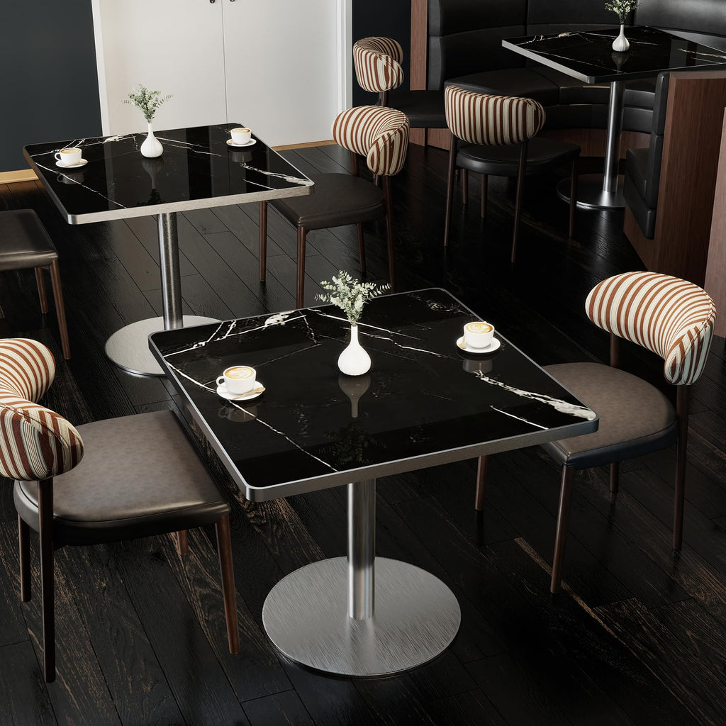 hausway 31.5" Tulip Table,Square Kitchen Dining Table for 2-4 with Thick Sintered Stone Top,Titanium Golden Pedestal Base,Heat-Resistant,Bistro Table for Dining Room,Café,Small Space（Silent Pulse）