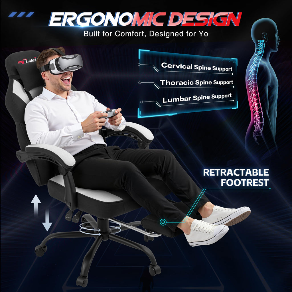 Gaming Chair for Adults with Footrest & Massage Lumbar Support, Ergonomic High Back Gamer Chair, Adjustable Swivel Computer Gaming Chairs with Headrest and Linkage Armrests,Black