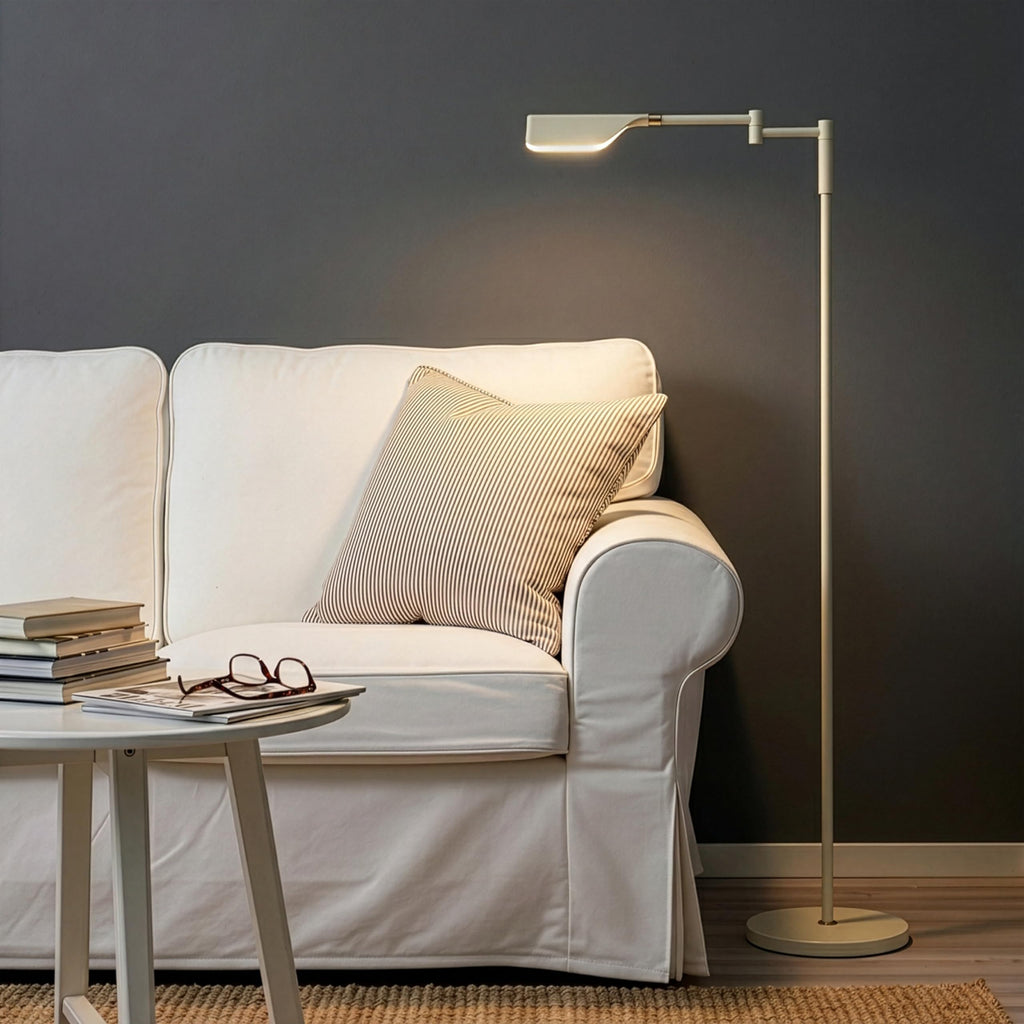 Leaf Pharmacy LED Reading Lamp, Dimmable Floor Lamp with Easy Rotation Over Chair or Desk for Living Rooms & Offices, Adjustable Standing Tall Lamp, for Sewing & Crafts - Gold and Cream