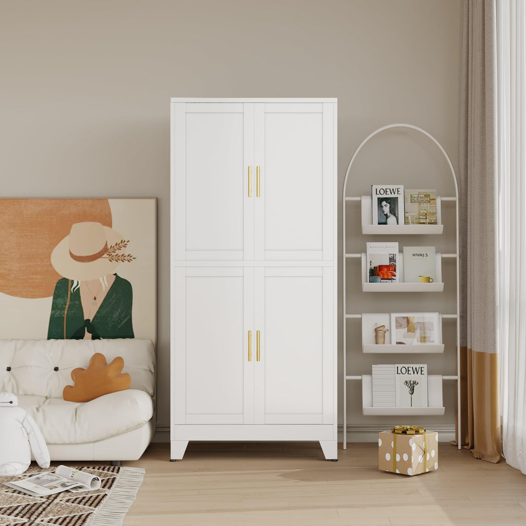 47” White Metal Storage Cabinet, Kitchen Pantry Cabinet