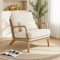 Mid-Century Modern Accent Chair, Armchair with Solid Wood Frame & Lumbar Pillow, Comfy Upholstered Lounge Chair for Office, Bedroom, Corduroy, Beige