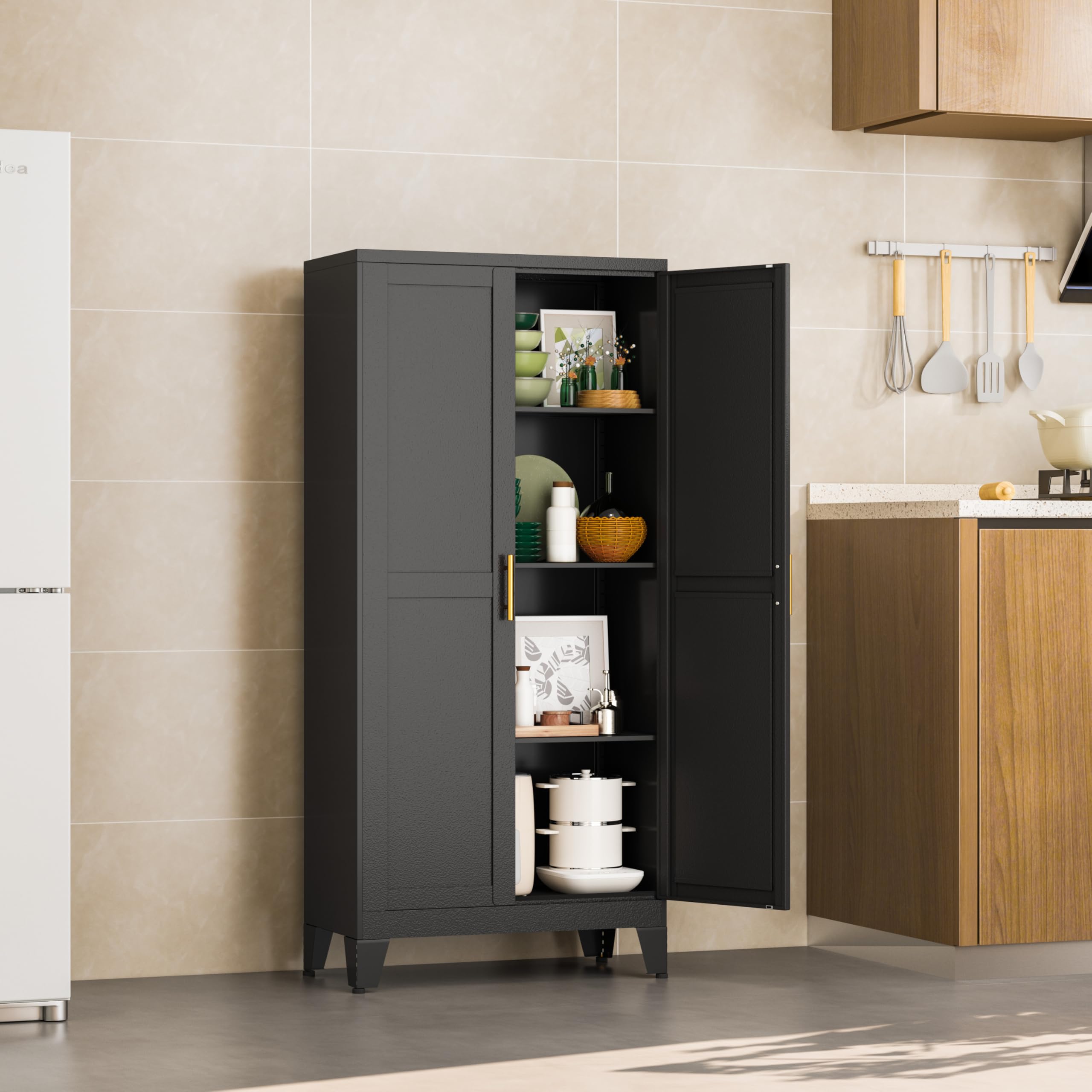 Black Pantry Cabinets, 48" Metal Storage Cabinet for Office