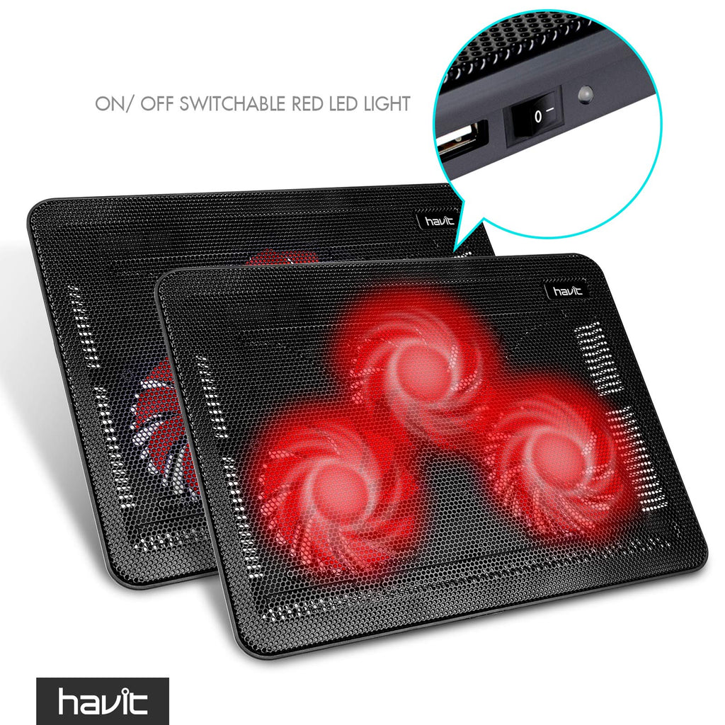 15.6-17 Inch Laptop Cooler Cooling Pad - Slim Portable USB Powered (3 Fans) (Black+Red)