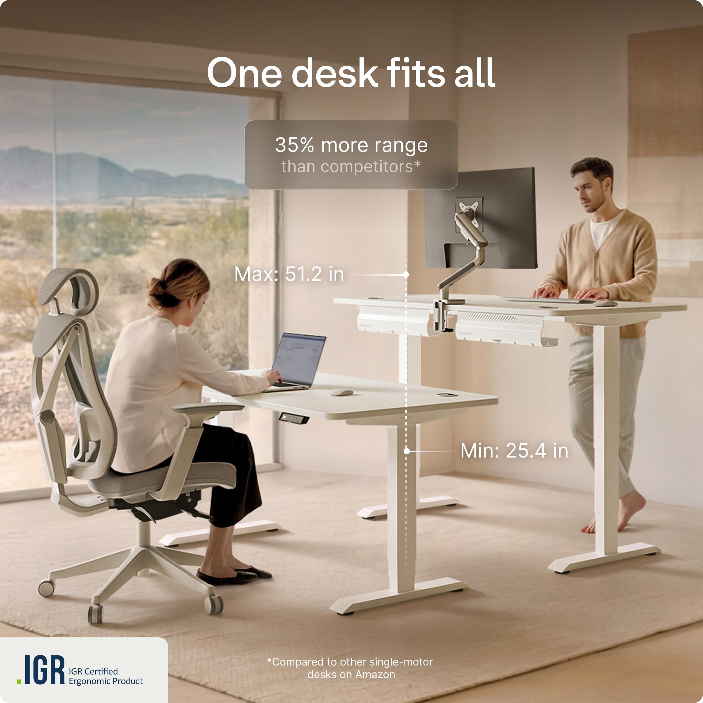 Standing Desk 54x28 — Made in Europe, Ergonomic Sit Stand Home Office Desk, Electric Height Adjustable, Dual Motor, USB & USB-C Charging, Wobble-Free, Touchscreen, 3 Memory Presets