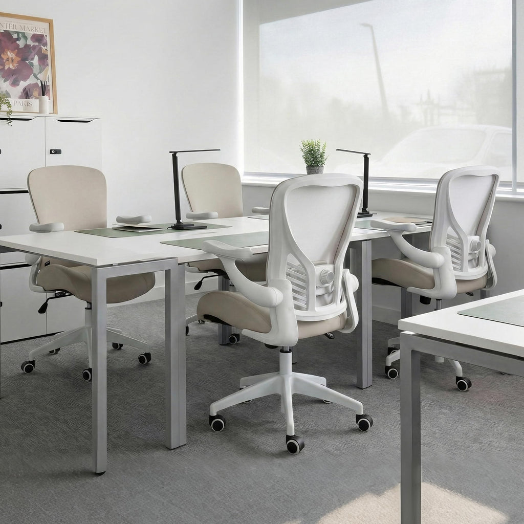 (Pack of 5, Pale Gray) Executive Office Chair, Thick Padded PU Leather Desk Chair with Adjustable Lumbar Support and 3D Armrests, Easy-Clean for Home Office and Study Room