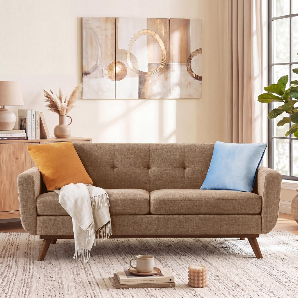 65.2" W Loveseat Sofa, Solid & Easy to Install Small Couch for Bedroom Office Apartment, Brown