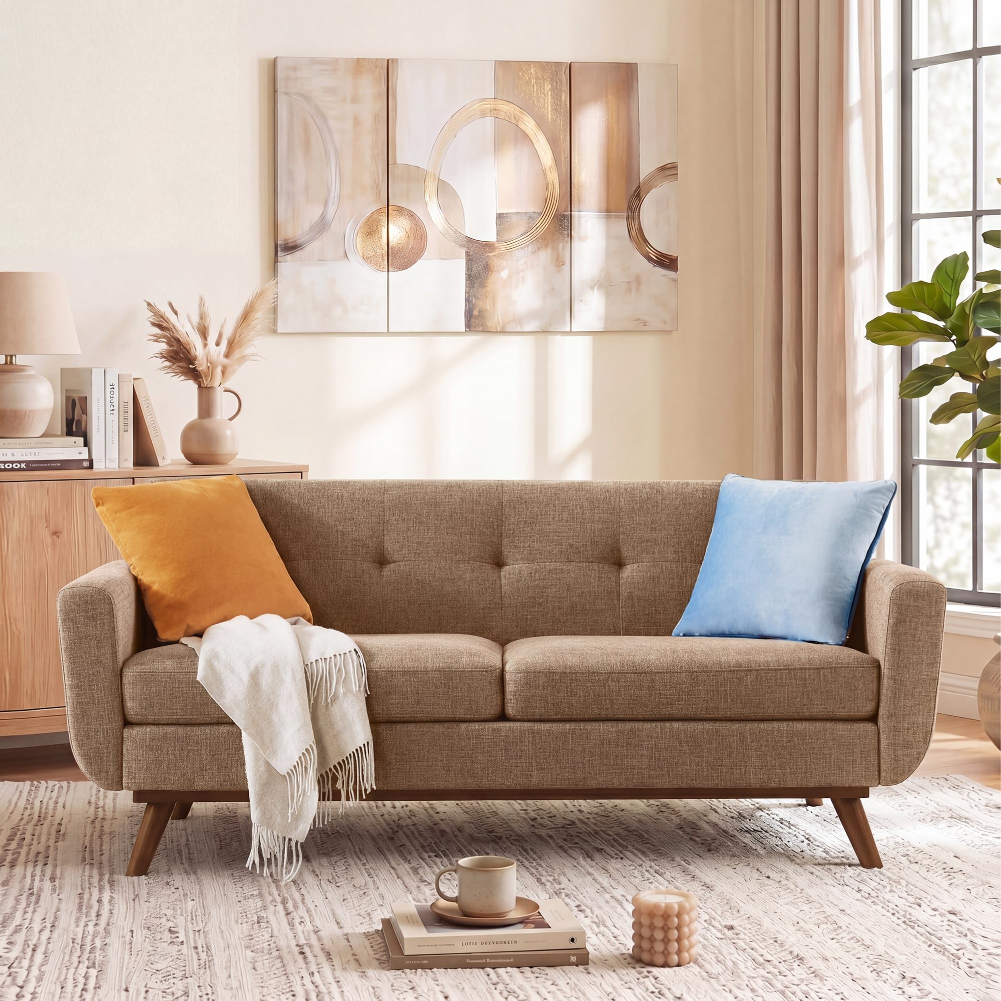 65.2" W Loveseat Sofa, Solid & Easy to Install Small Couch for Bedroom Office Apartment, Brown