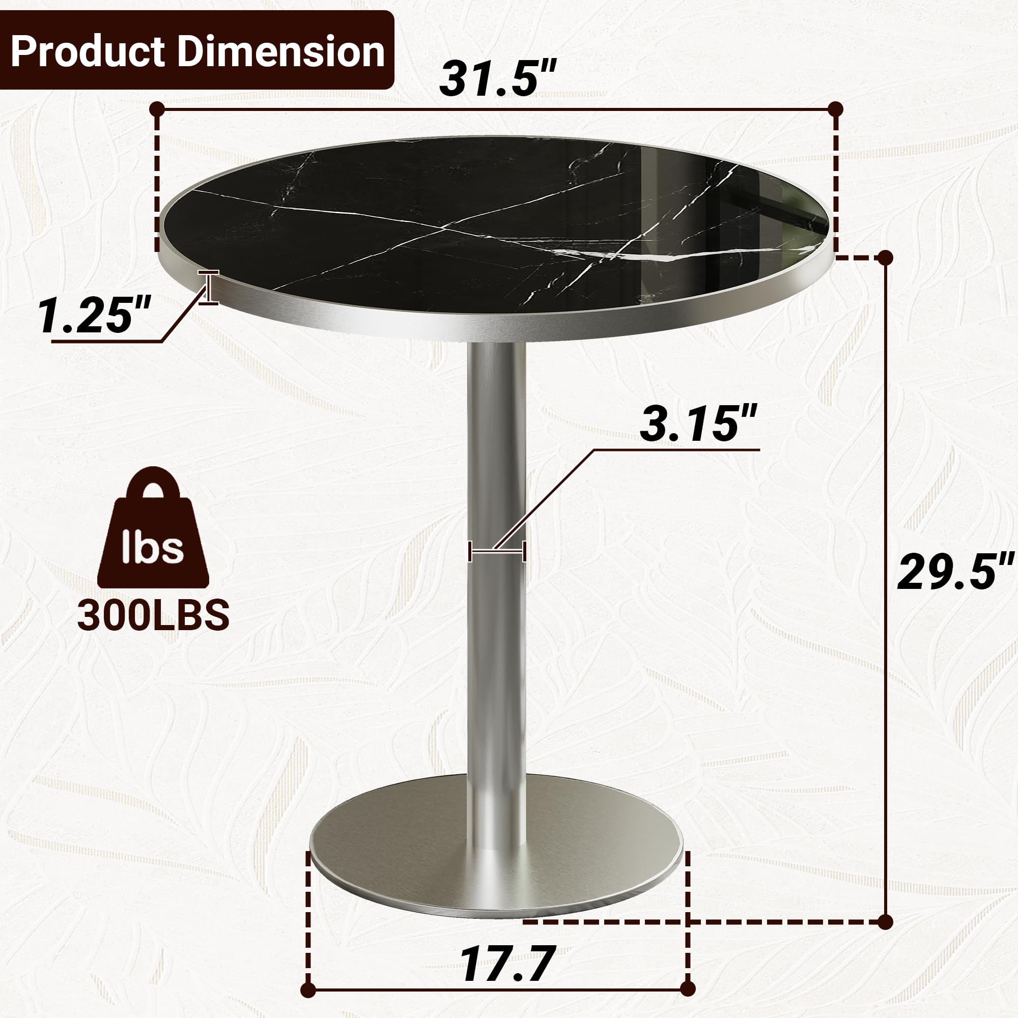 hausway 31.5" Tulip Table,Round Kitchen Dining Table for 2-4 with Thick Sintered Stone Top,Titanium Golden Pedestal Base,Heat-Resistant,Bistro Table for Dining Room,Café,Small Space（Silent Pulse）