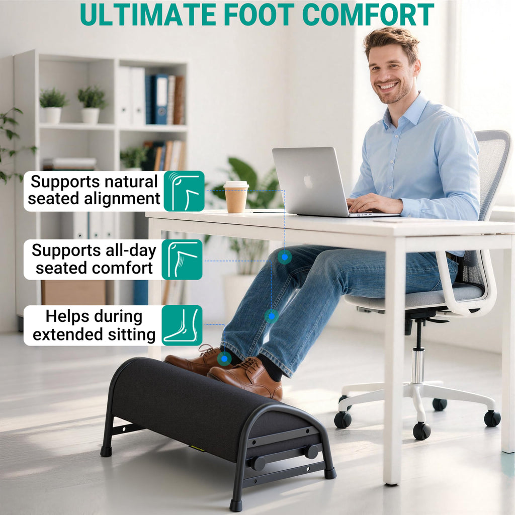 Adjustable Foot Rest for Under Desk at Work, Ergonomic Foot Stools with 7 Positions, Elevated Cushion Under Desk Footrest with Metal Frame, Leg Rest Used for Home, Car, PC Gaming Accessories