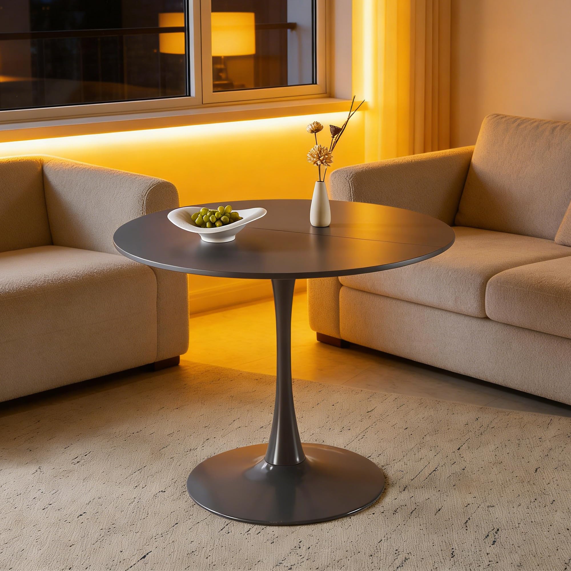 Sybrioka 42" Tulip Table for 4-6 Persons Modern Round Dining Room Table, Mid-Century Modern Grey Small Kitchen Table with MDF Wooden Top, Leisure Coffee Table for Living Room, Dining Room, Office