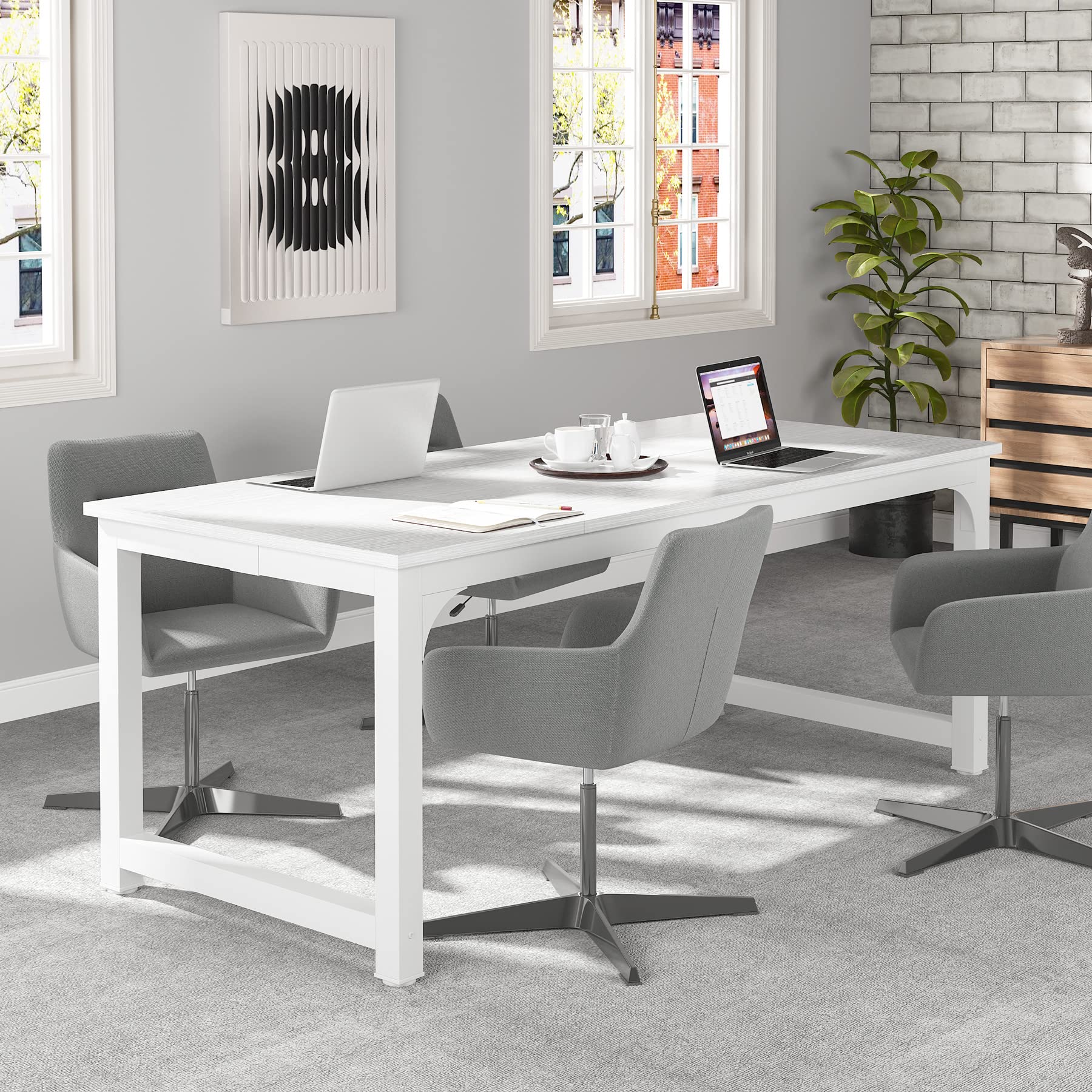 70.8”Executive Desk, Large Office Computer Desk with Thicken Frame, Modern Simple Workstation Business Furniture for Home Office, White