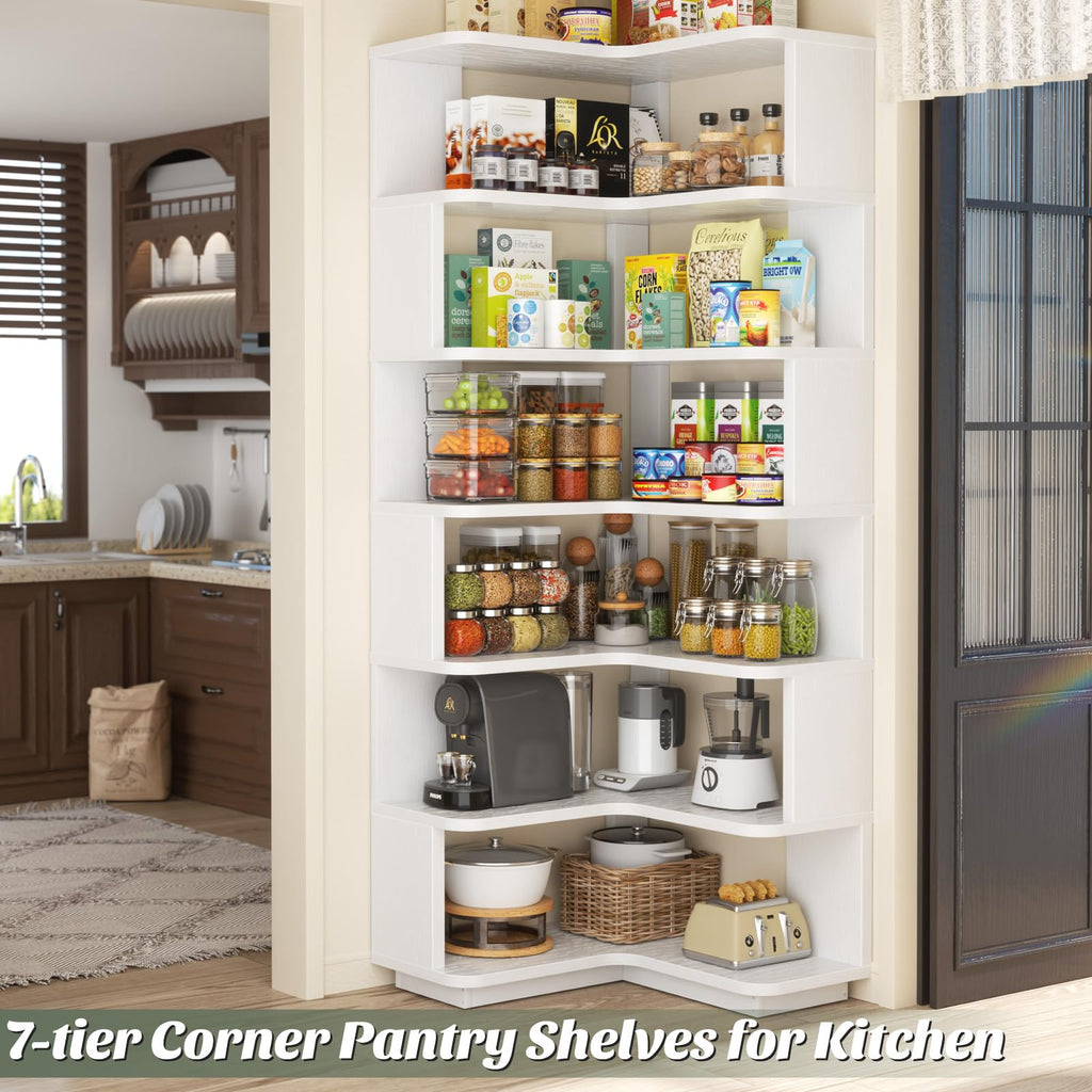 Corner Book Shelf, 7-Shelf L Shaped Corner Bookshelf with Baffle