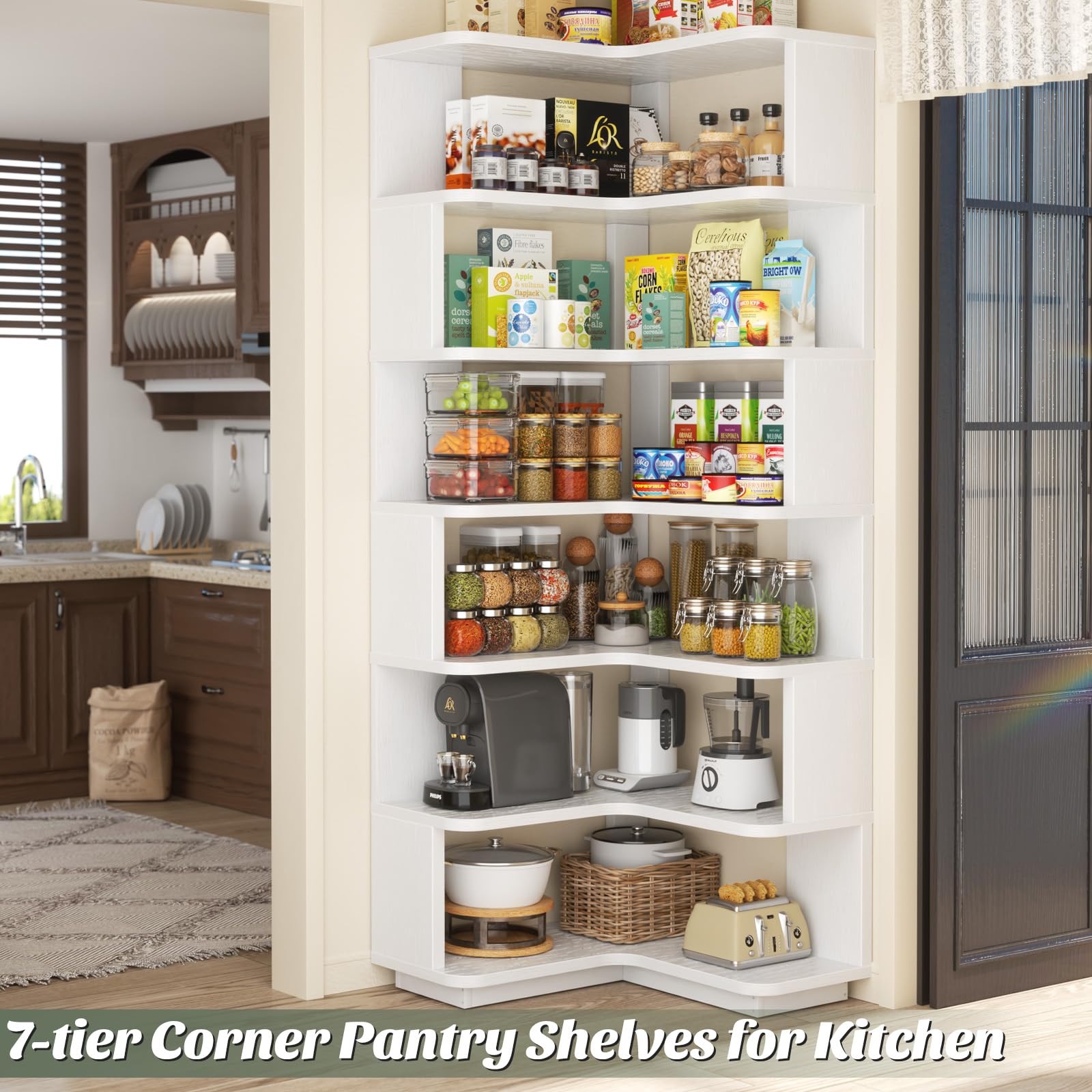Corner Book Shelf, 7-Shelf L Shaped Corner Bookshelf with Baffle