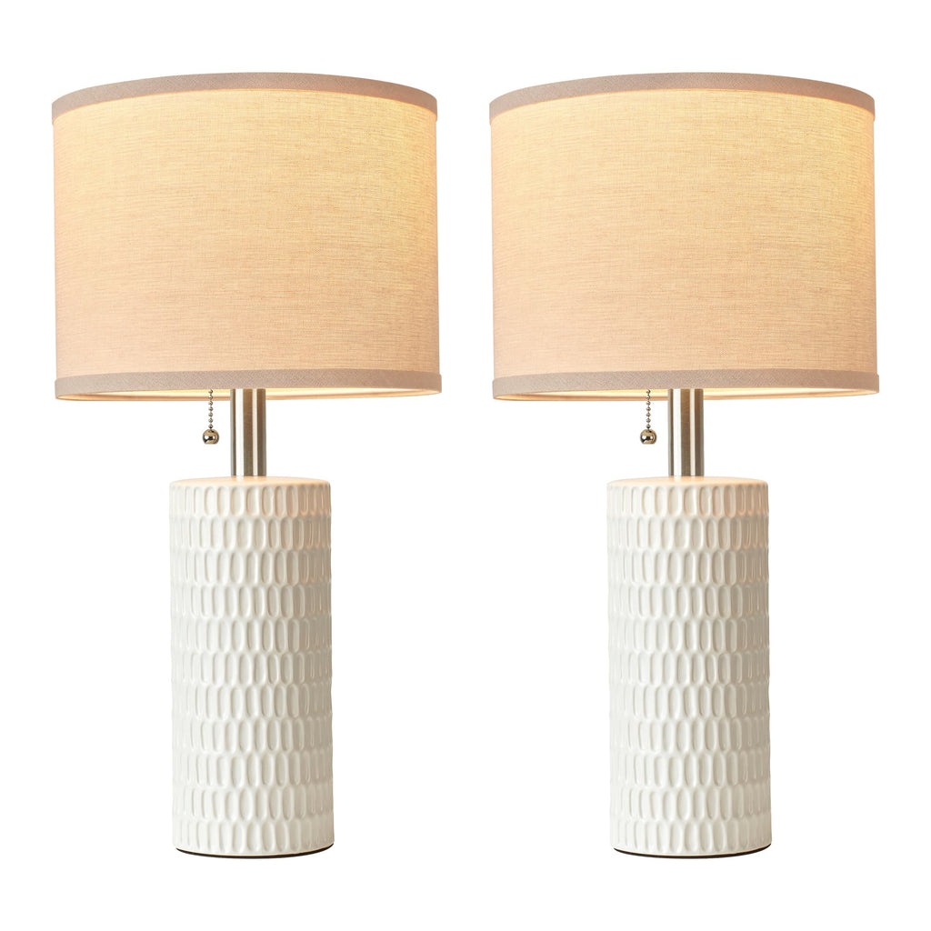 20.5" Modern Ceramic Table Lamps for Bedroom Set of 2, Bedside Lamps for Night Stands with Beige Lampshade, Farmhouse Table Lamp for Living Room Office Dorm, White