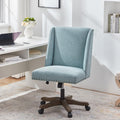 Armless Office Chair with Wooden Legs, Modern Adjustable Upholstered Home Office Desk Chair No Arms Sewing Chair Swivel Chair for Home Office Study Studio (Teal)