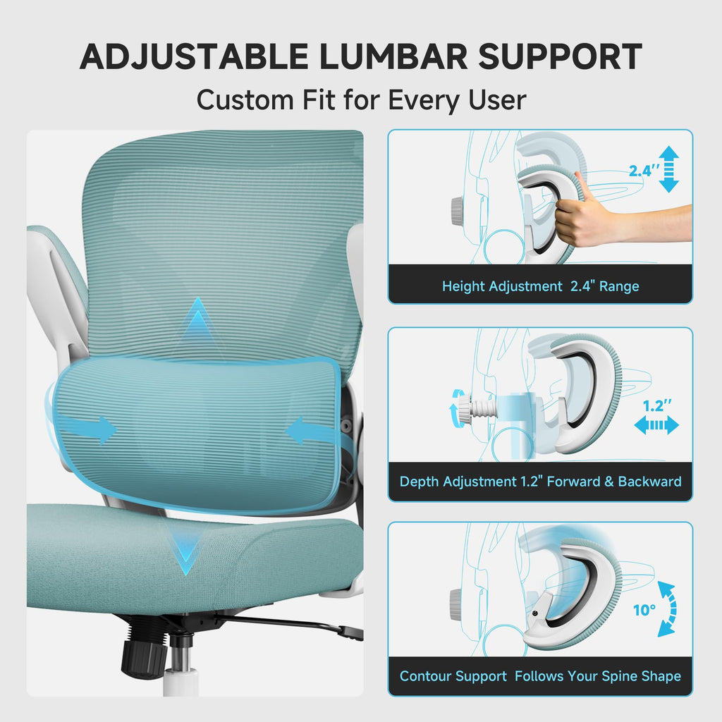 Mesh Office Chair, 330LBS Ergonomic Desk Chair with Adjustable Lumbar Support, Executive Computer Chairs for Home Office, Blue
