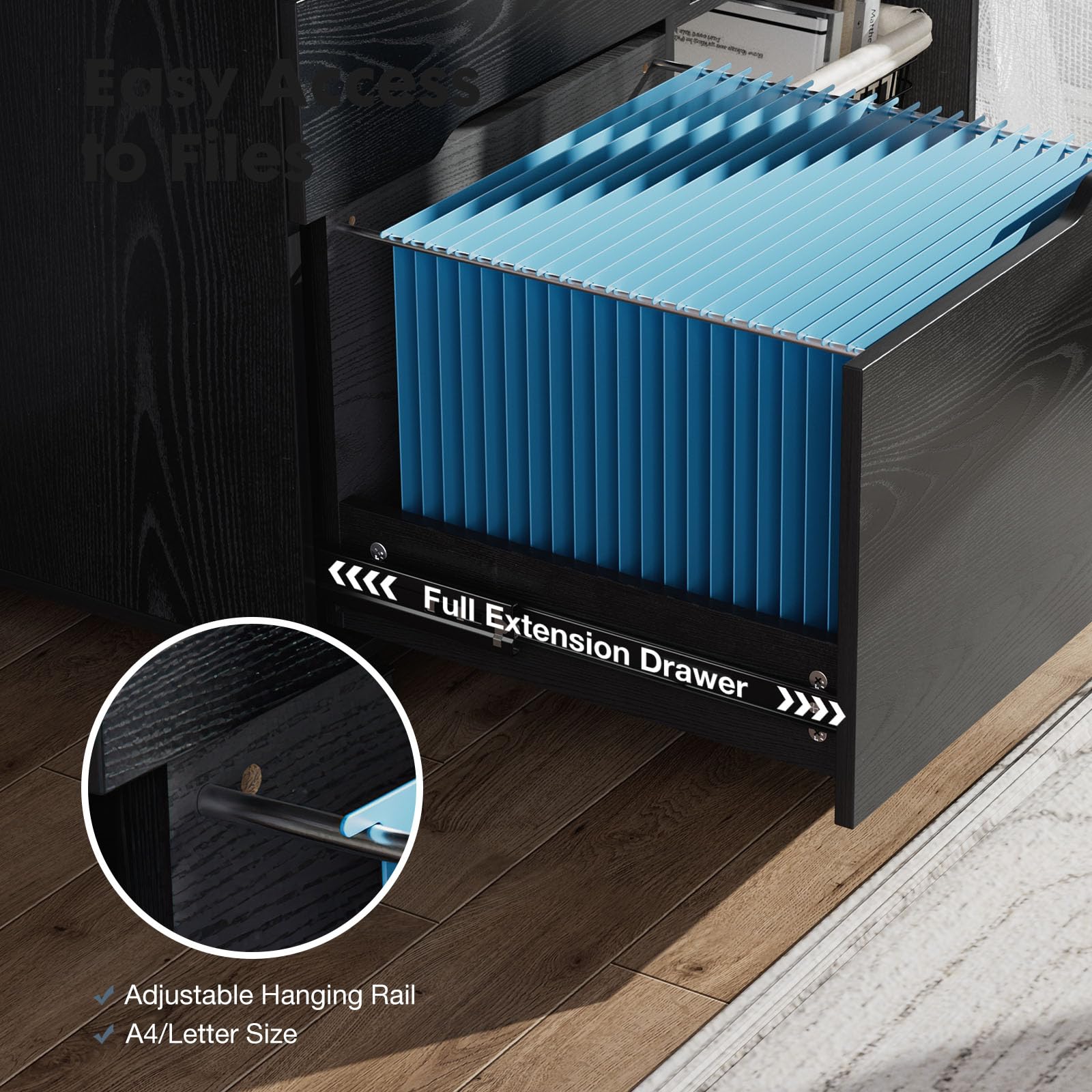 Wood File Cabinet with 3 Drawers, Rolling Printer Stand