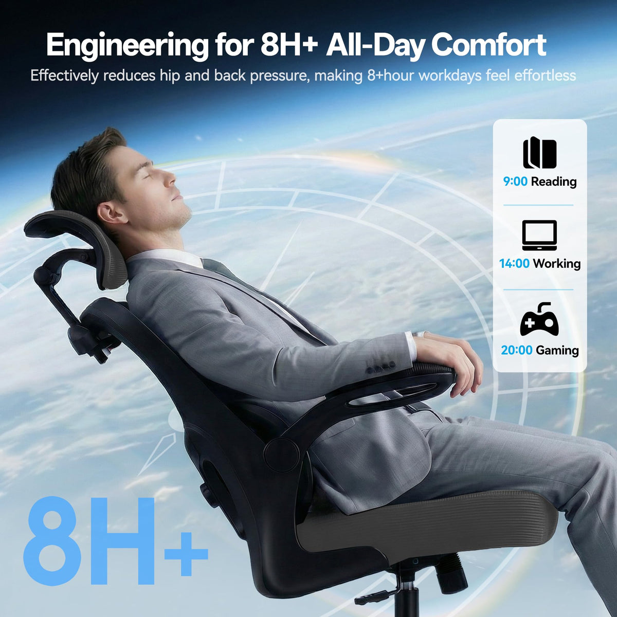 Office Chair Ergonomic Desk Chairs with Adjustable Lumbar Support& Headrest Hanger, High Back Breathable Mesh Chair with Wheels, Rolling Swivel Comfy Task Computer Chair for Home Work Gaming