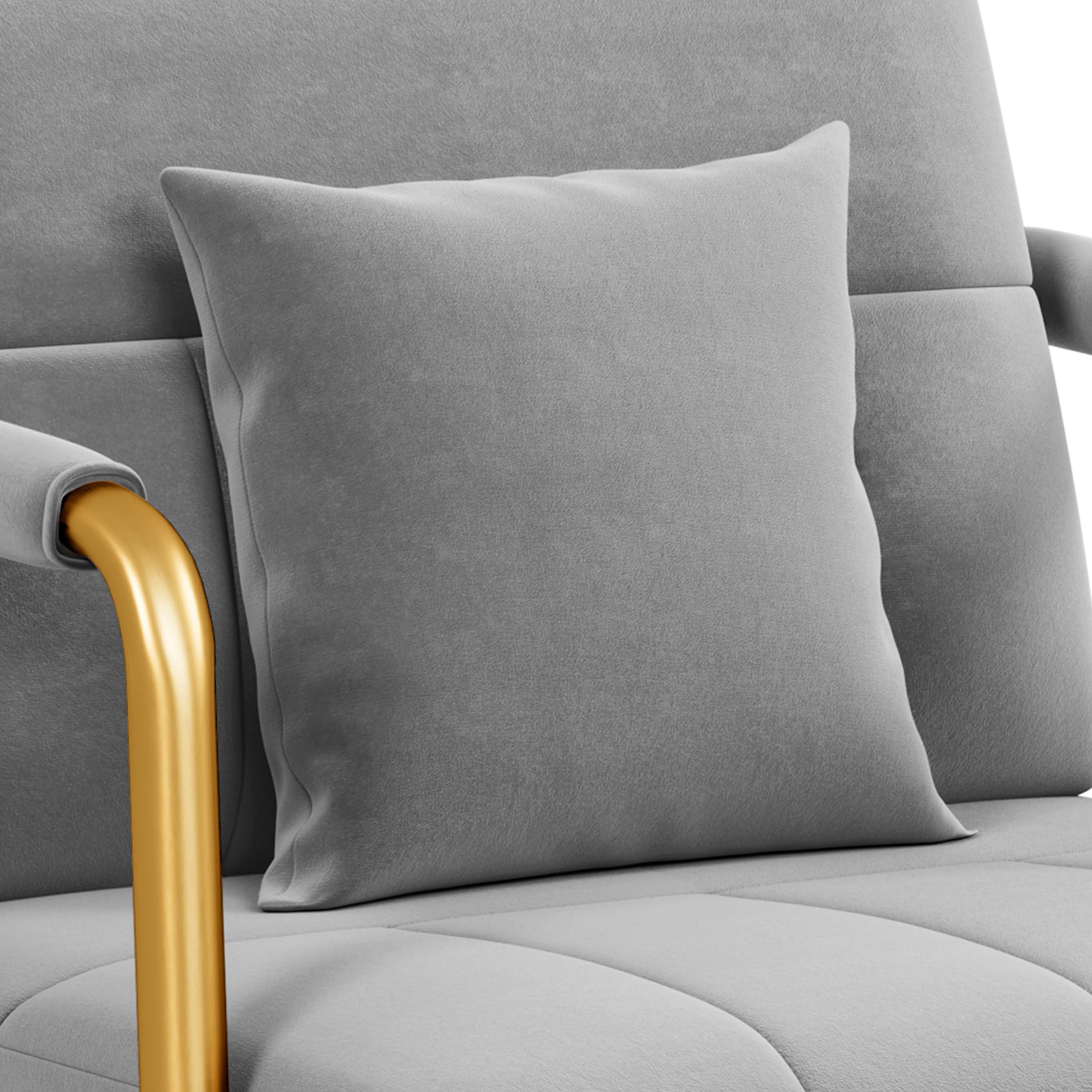 30" W Modern Sofa Small Sofa Luxurious Velvet Fabric Couch with Gold-Tone Metal Arms and Legs for Living Room, Office, Studio Light Gray