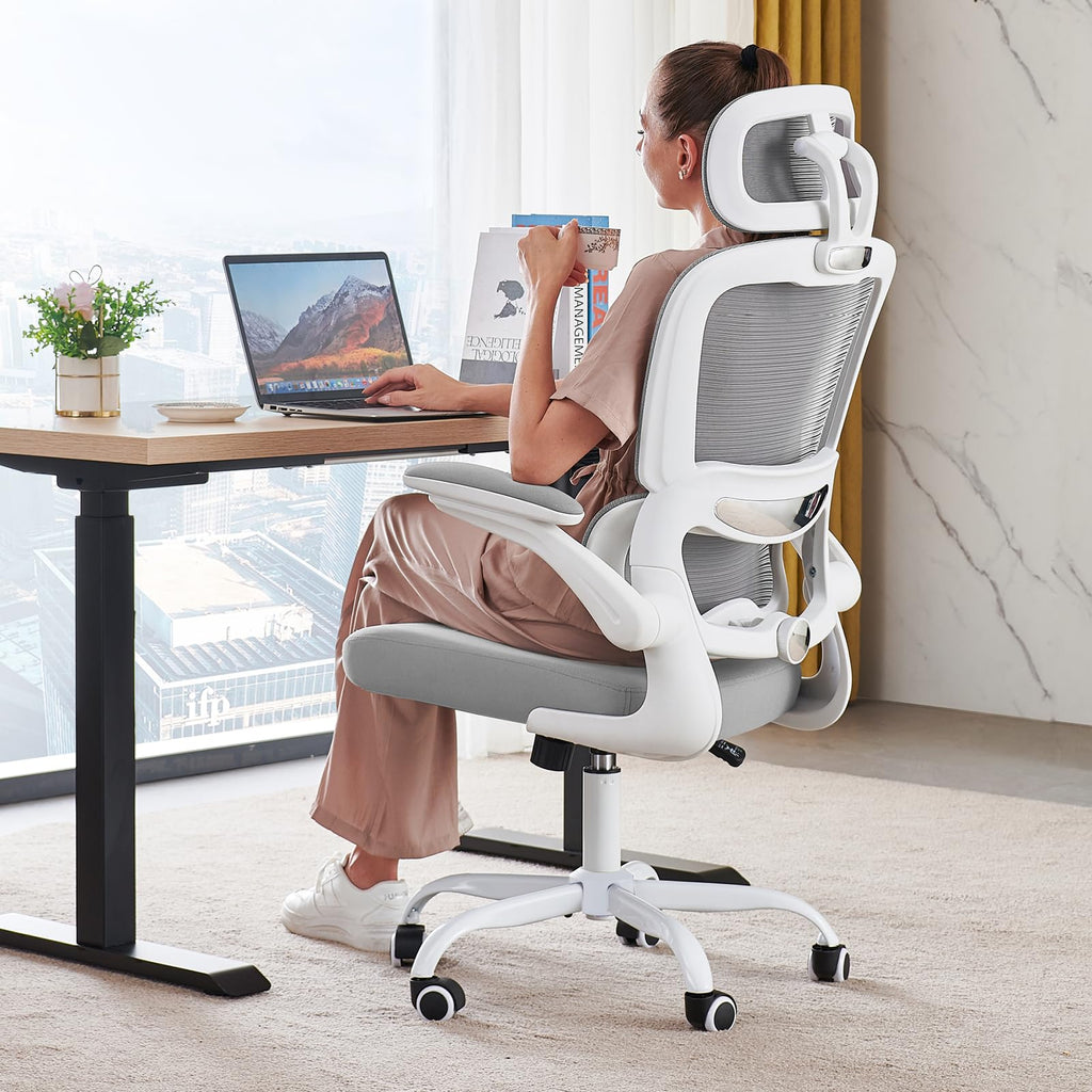 Office Chair Ergonomic Desk Chair, 330 LBS Home Mesh Office Desk Chairs with Wheels, Comfortable Gaming Chairs (White)