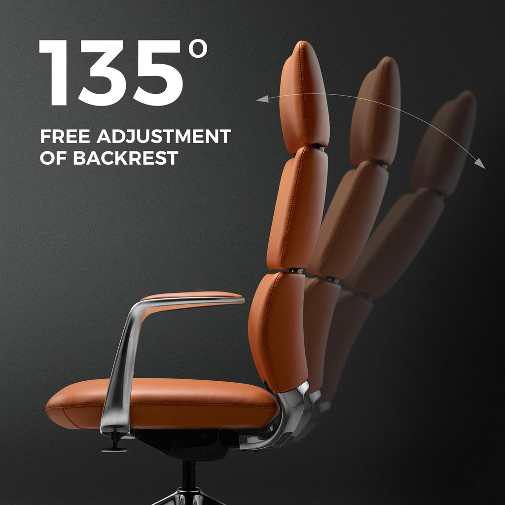 Executive Leather Office Chair, Top Grain Genuine Leather Executive Chair High Back with headrest, Adjustable Tilt & Height, Ergonomic Swivel Chair with Wheels (Orange)