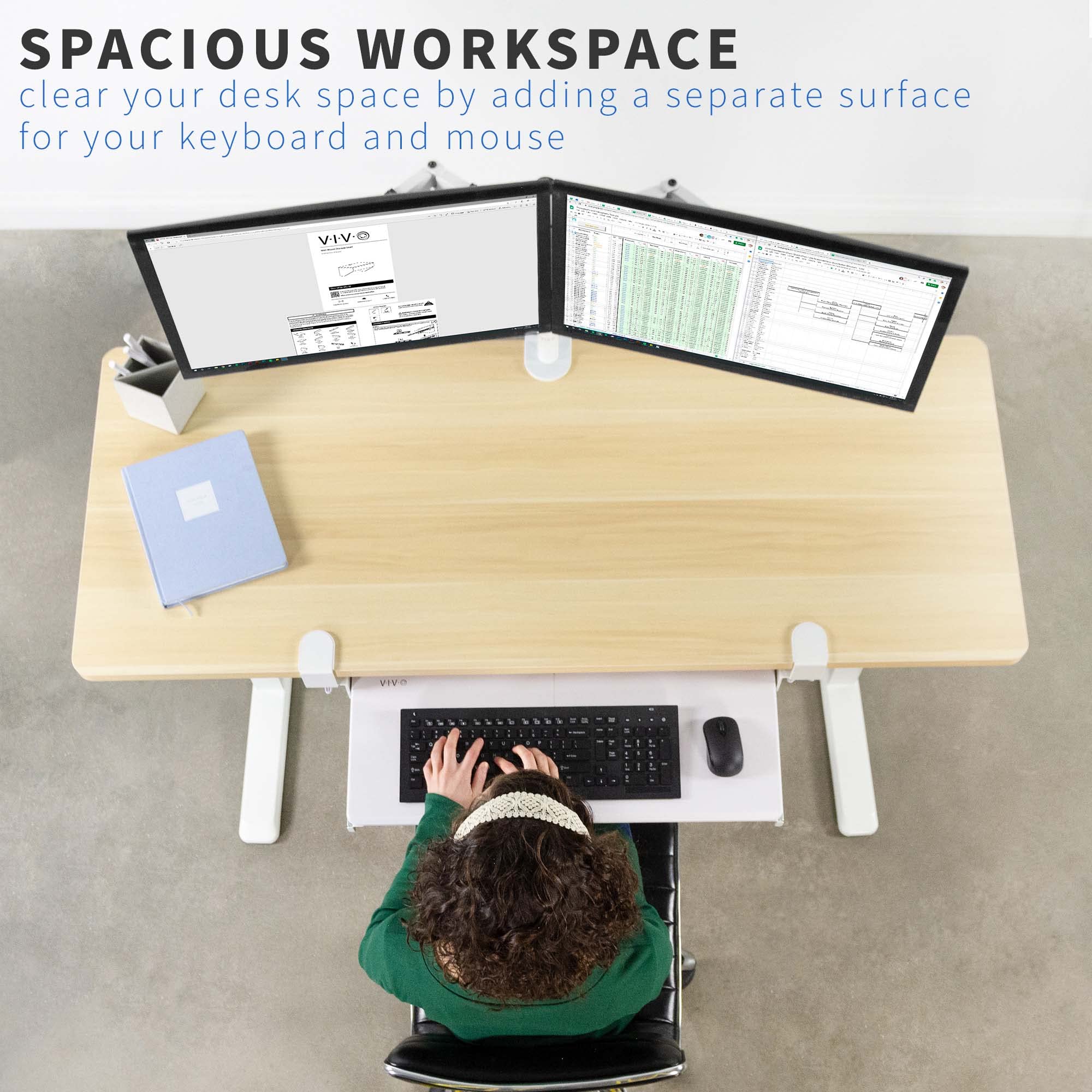 Large Clamp-on Computer Keyboard and Mouse Under Desk Slider Tray, 27 x 11 inch Pull Out Platform Drawer, White