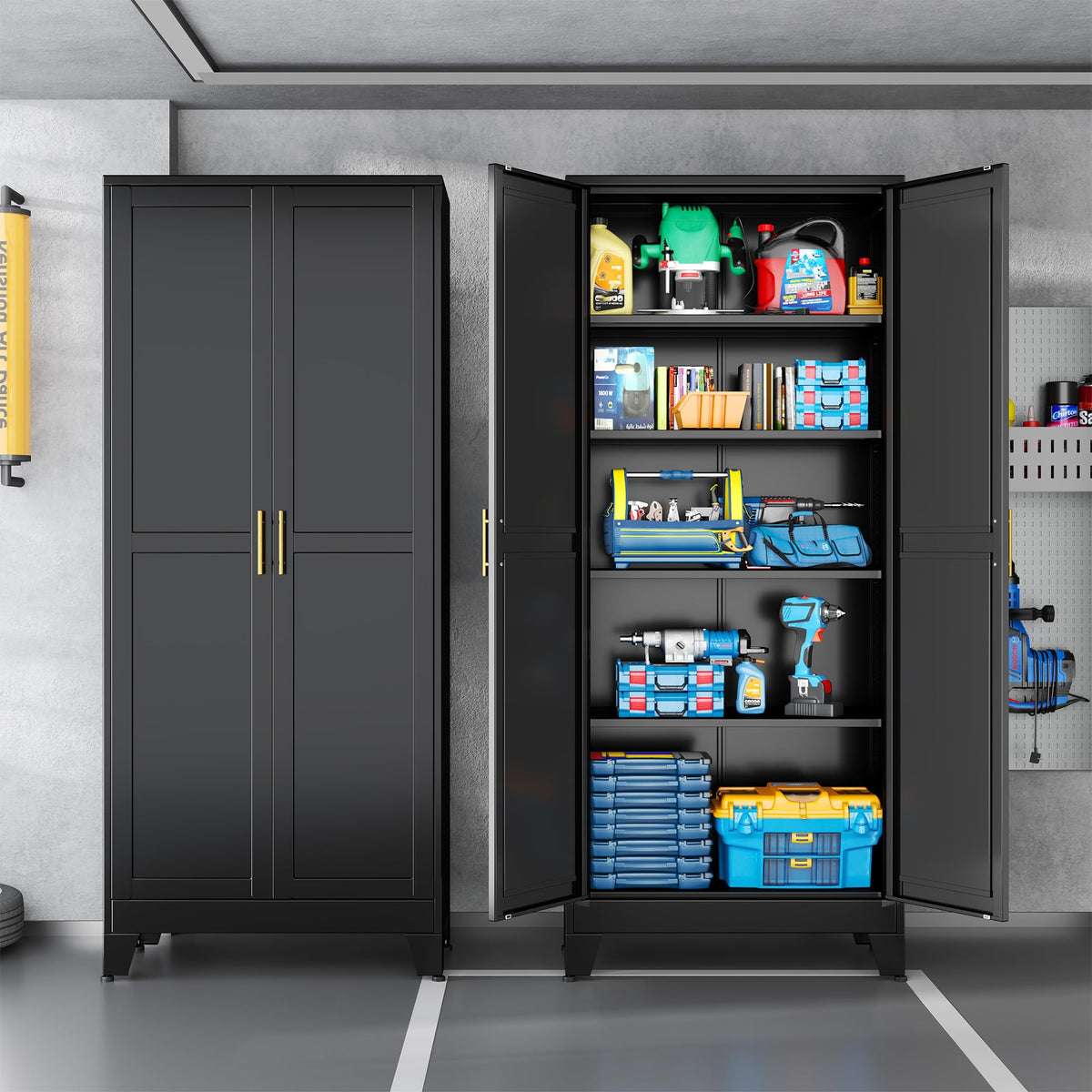 Black Metal Storage Cabinet,75" Steel Cabinets for Home Office