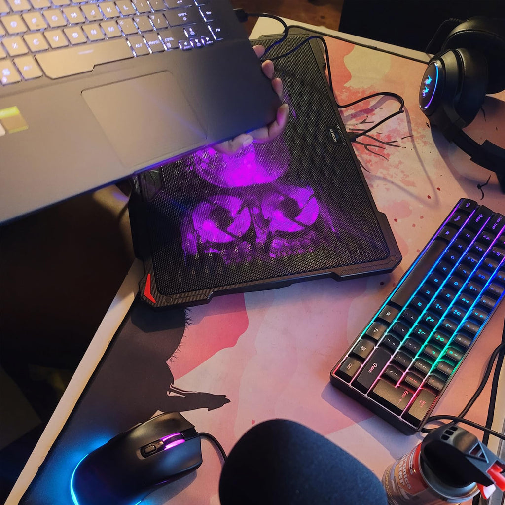 Laptop Cooling Pad for 15.6 to 17.3 Inches PC Notebooks, 5 Fans Computer Cooler Stands with Purple Lights Desk Chiller Mat, S035