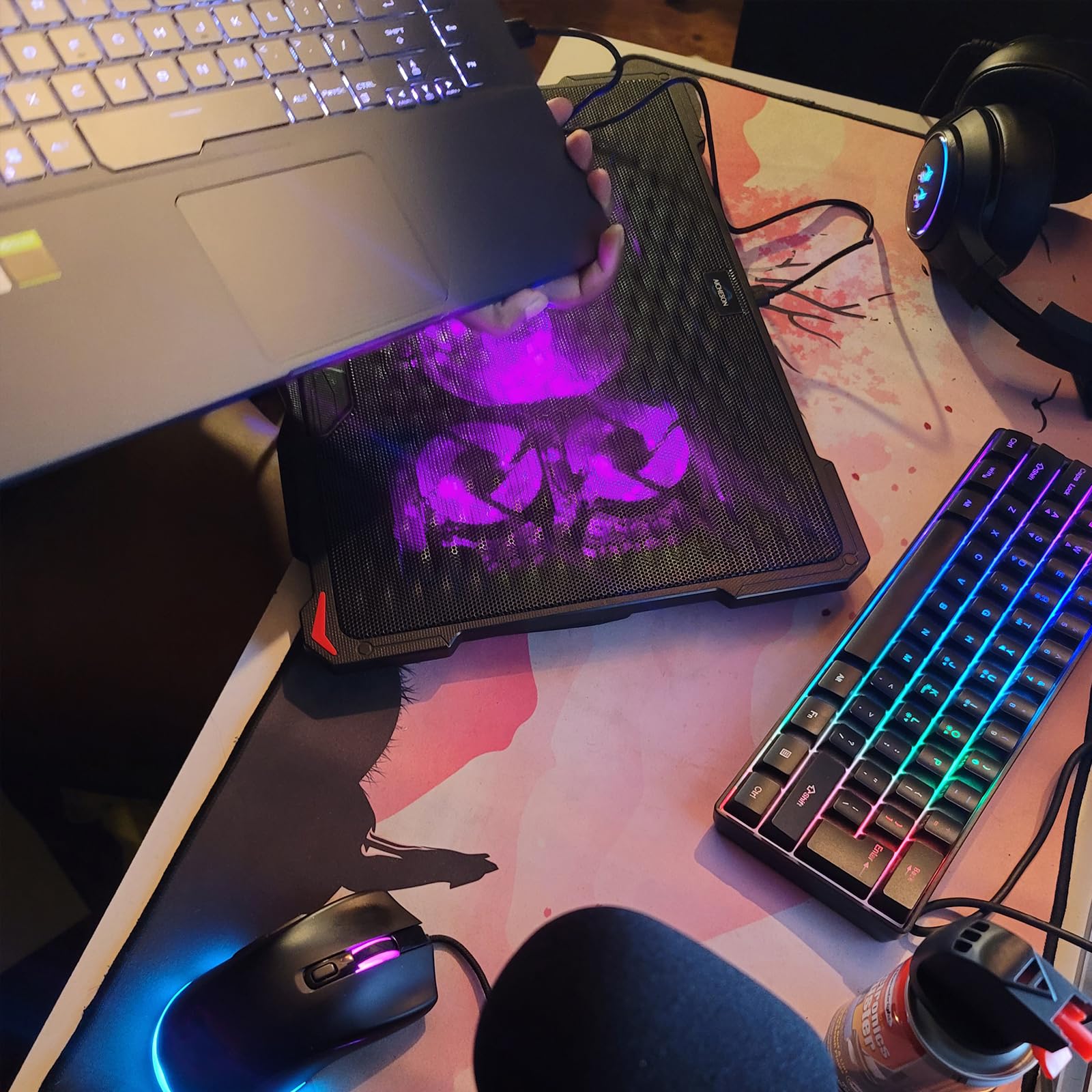 Laptop Cooling Pad for 15.6 to 17.3 Inches PC Notebooks, 5 Fans Computer Cooler Stands with Purple Lights Desk Chiller Mat, S035