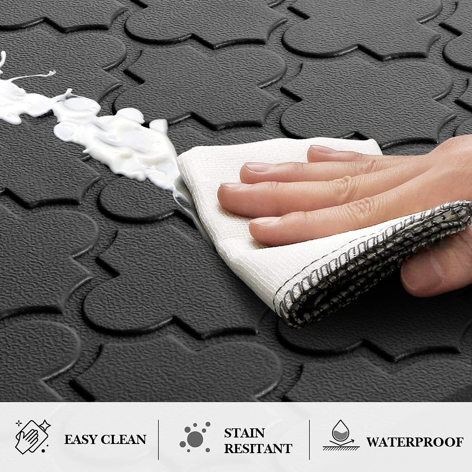 Mat [2 PCS] Cushioned Anti-Fatigue Floor Mat Water Resistant Non-Skid Kitchen Mats and Rugs Ergonomic Comfort Foam Kitchen Rugs Standing Mat for Floor Office Sink(Black,17.3"x28"+17.3"x60")