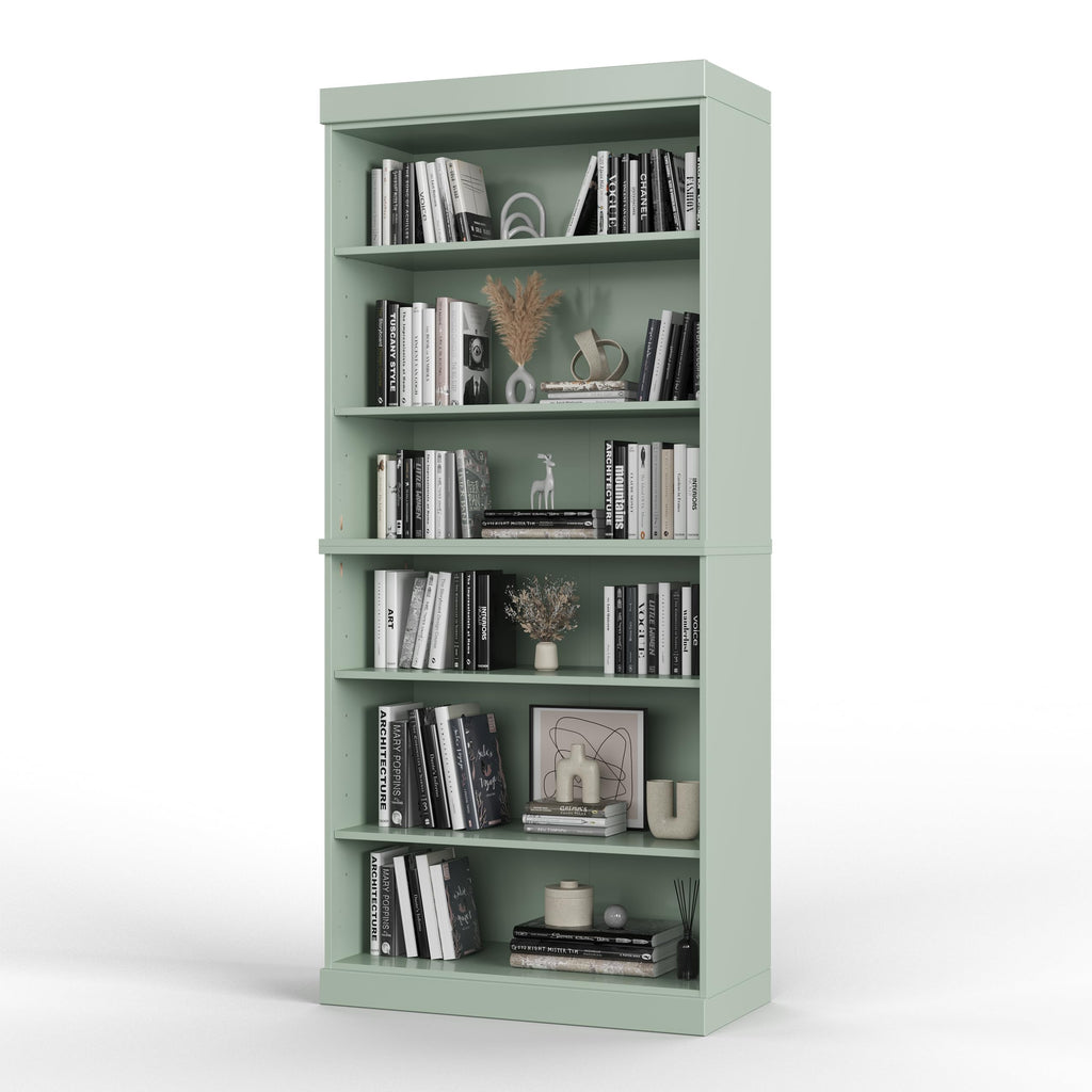 Solid Wood Bookcase - Stackable Modular 6-Tier Bookshelf - 71.5" Tall x 32" Wide - Sage, Open Display Shelf for Living Room, Office, Renewable 100% Eco-Friendly Wood, Made in Brazil