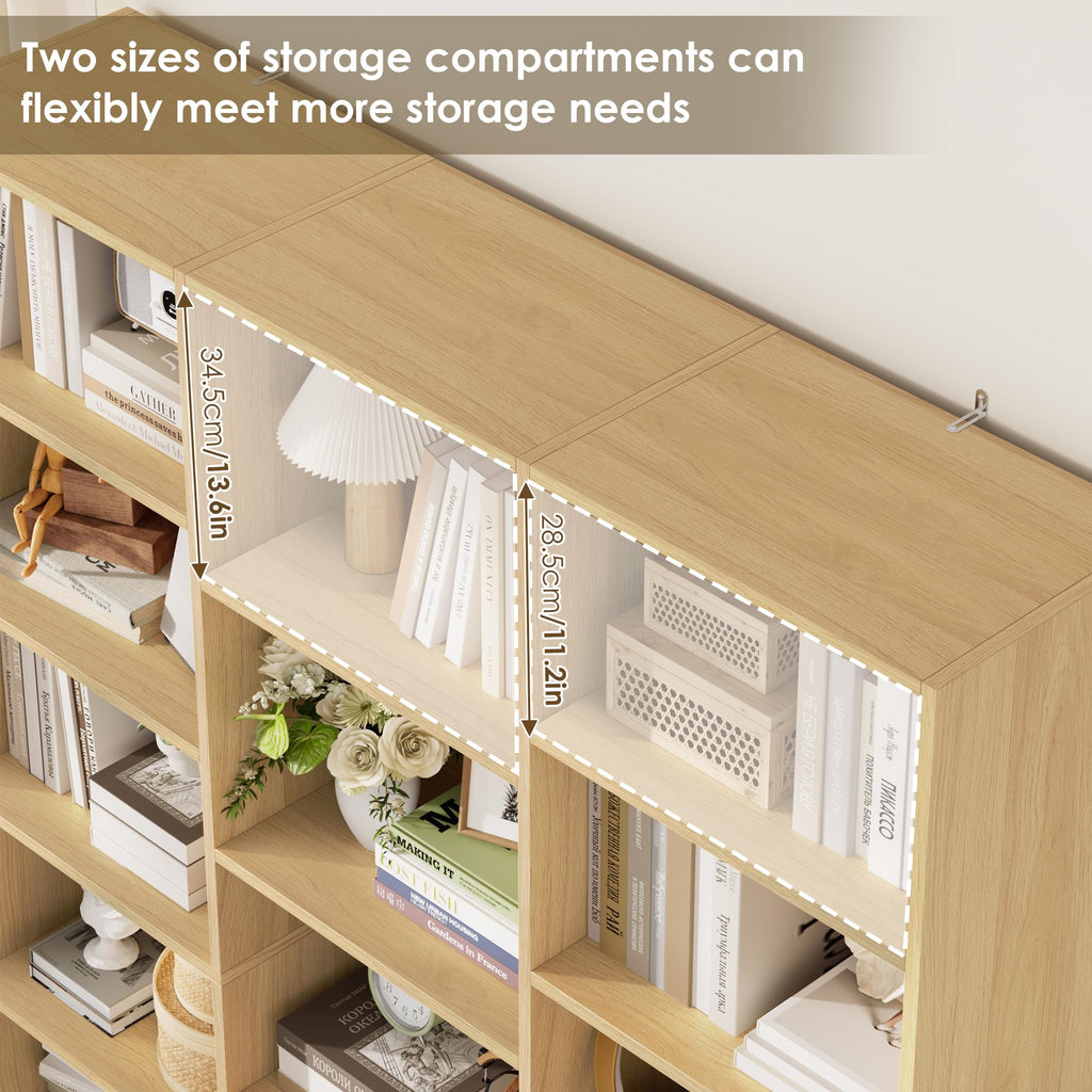 Triple Wide Bookshelf, Large Bookshelf with 17 Display Shelves