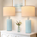 20.5" Modern Ceramic Table Lamps for Bedroom Set of 2, Bedside Lamps for Night Stands with Beige Lampshade, Farmhouse Table Lamp for Living Room Office Dorm, Sky Blue