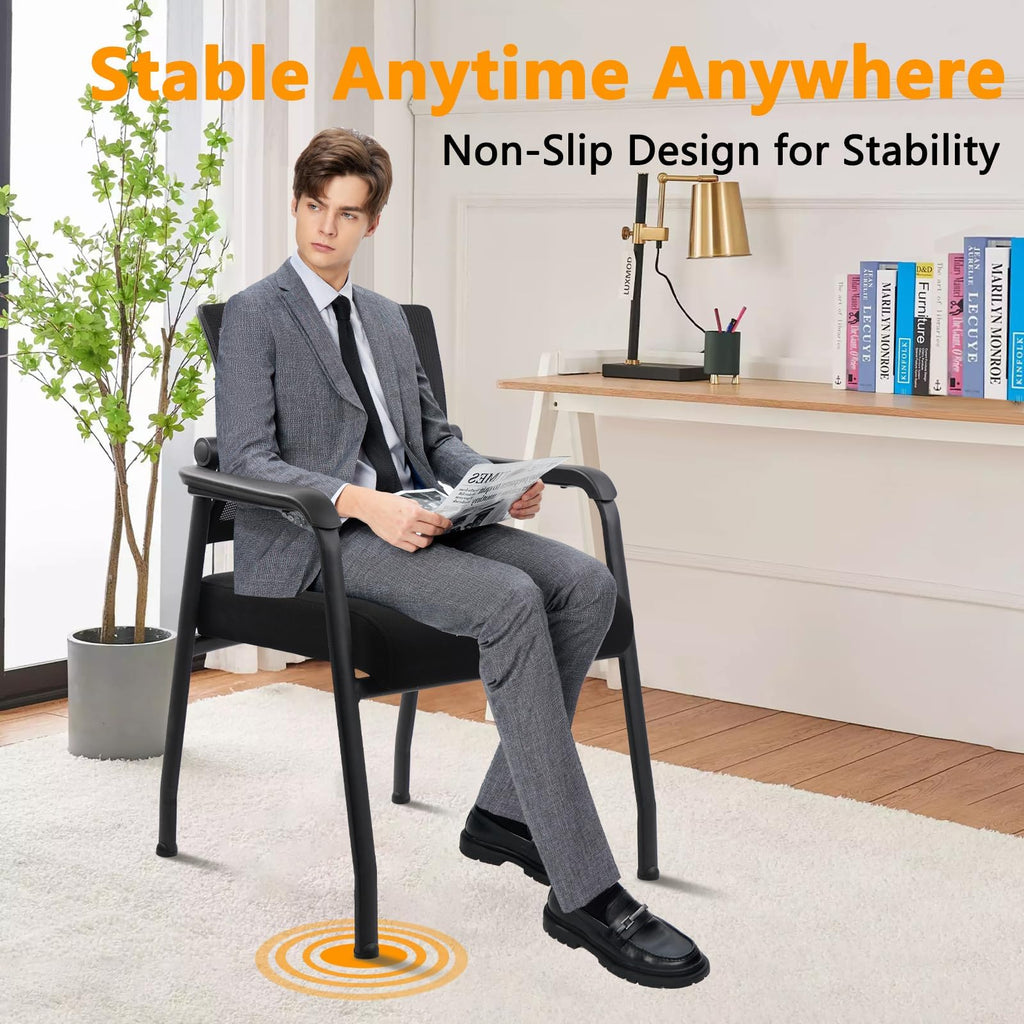 8PACK, Desk Chair No Wheels with Adjustable Mesh Backrest, Arm Chair with Ergonomic Lumbar Support and Thickened Seats Cushion, Waiting Room Chairs for Office School Church Guest Reception,