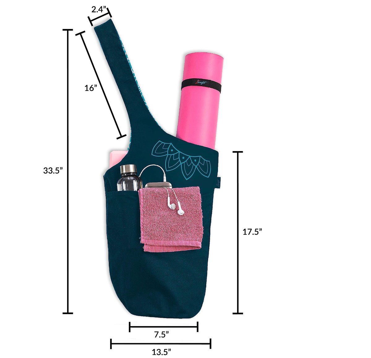 Yoga Mat Bag & Carrier with Pockets for Women, Two-Tone Teal