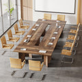 10.5FT Conference Table, Large Rectangle Meeting Seminar Table for 10-12 Person, Long Wooden Business Tables (Set of 6, Distressed Brown)