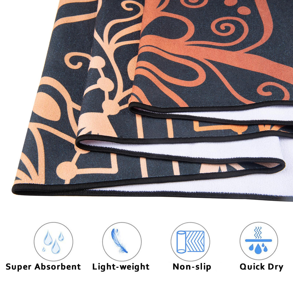 Non Slip Hot Yoga Towel, 70"x26", Golden Mandala