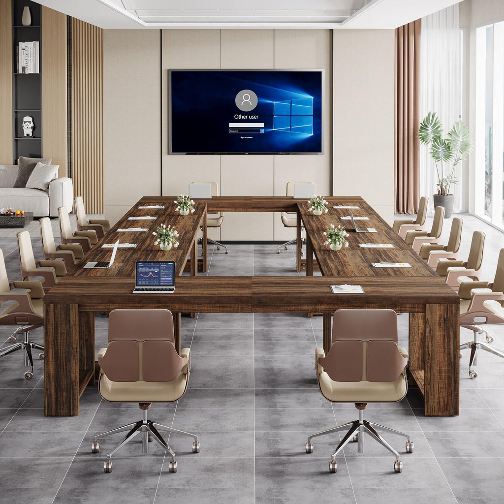 7 ft Conference Table for 6 to 8 People, Modern Rectangle Meeting Room Desk for Boardroom, Home Office (2, Dark Brown)