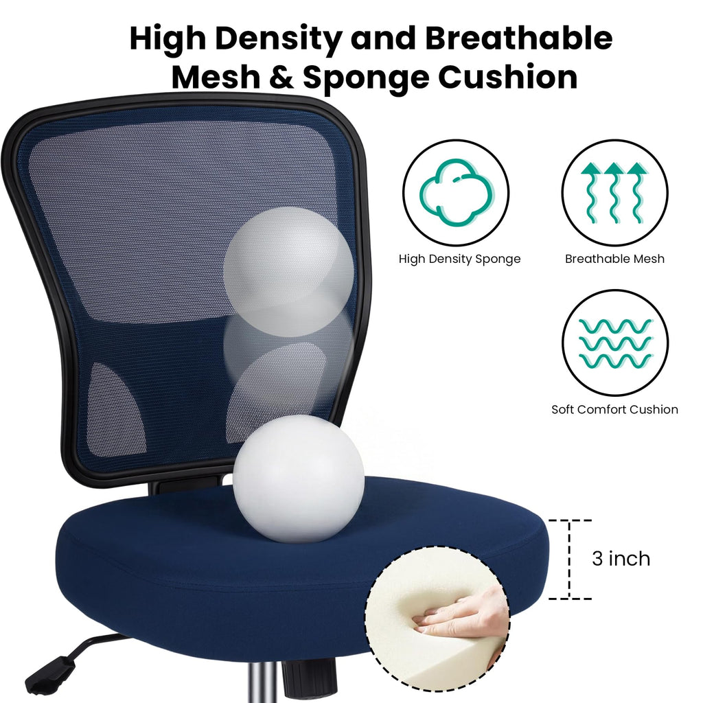 Armless Drafting Chair Tall Office Chair for Standing Desk - Adjustable Height Mesh Ergonomic Drafting Stool with Foot Ring & Wheels, Rolling Counter Height Computer Chair for Home Office