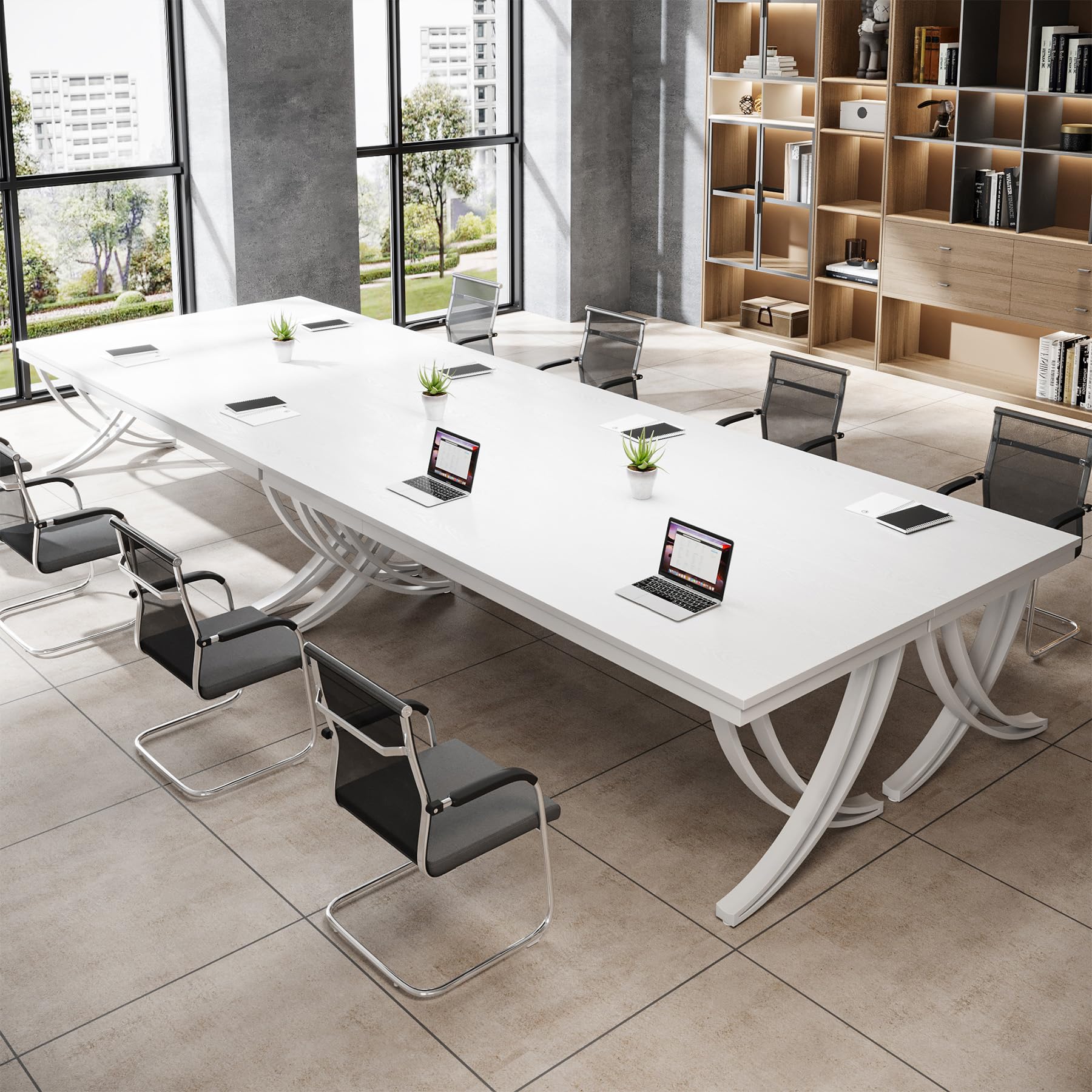 6.5FT Conference Table for 6-8 People, 78 inch Long Rectangular Seminar Table with Strong Metal Frame, Business Furniture Boardroom Desk for Office Meeting Conference Room (2PCS, White)