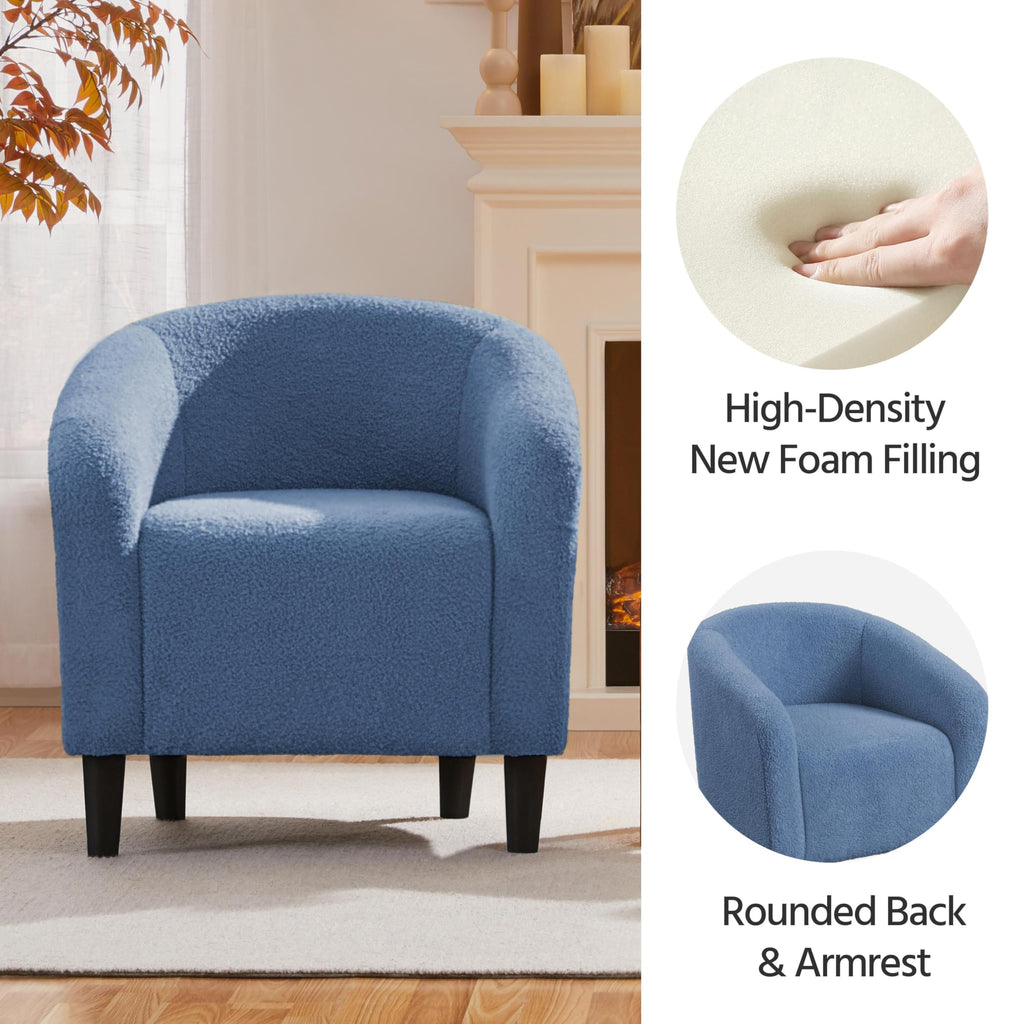 Accent Barrel Chair, Boucle Fabric Club Chair, Furry Sherpa Elegant Armchair with Cozy Soft Padded, Suitable for Living Room Bedroom Reception Room Office, Blue