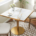 hausway 31.5" Tulip Table,Square Kitchen Dining Table for 2-4 with Thick Sintered Stone Top,Titanium Golden Pedestal Base,Heat-Resistant,Bistro Table for Dining Room,Café,Small Space（Sunrise Strings）
